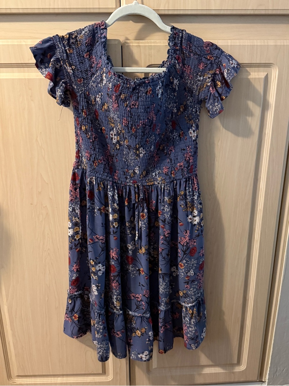 Xhilaration Navy Floral Smocked Casual Dress